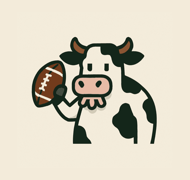 The Udder League cow holding a football